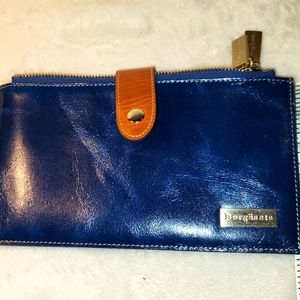 NWOT-BORGASETS Wallet Blue Leather With Hold Zipper Card Slots Zip